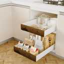 2 Pack Pull Out Cabinet Organizer 13.4" Deep Adhesive Slide Out Cabinet Drawer Peel Stick Pull Out Shelf Drawer for Kitchen Pantry Bathroom Solid Panel with Wooden Front (White 12.2" Wide)