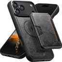 Compatible with MagSafe iPhone 17 Pro Case Wallet, 2 in 1 Leather Magnetic Detachable Credit Card Holder Flip Cover Kickstand Shockproof for Men Women Military Protection phone17pro cover,Black