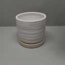 8 Inch Plant Pots, Ceramic Planter Pot with Drainage Hole & Saucer, Indoor/Outdoor Cylinder Round Planter Pot, Cream & Beige