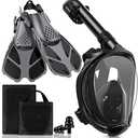 Viginsul Mask Fins Snorkeling Gear for Adults, Full Face Snorkel Mask & Adjustable Swim Fins Snorkel Set, Panoramic View Snorkel Mask Dry Top Anti-Fog Anti-Leak