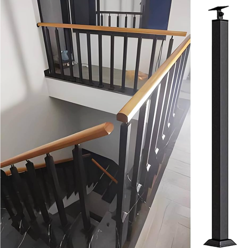 Square Column Stairs Handrails, Black Wrought Iron Staircase Baluster Post, 75cm/29.5inch - 100cm/39.3inch Tall Floor Mount Safety Stair Railing, Guardrail Pillar for Balco(Size:85cm/33.5inch)