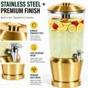 Drink Dispenser with Ice Chambers, Lemonade Tea Water Dispenser with Spigot, Stainless Steel Beverage Jar Jug, Perfect for Home Parties, Weddings, Gifts & Events (Gold, 3, Gallons)