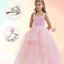 Kids Pink Witch Costume for Girls Bubble Dress Pink Mesh Sequin Outfits with Accessories 150