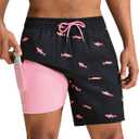 maamgic 2 in 1 Mens Swim Trunks 7 Inch Swim Shorts Swim Suits Board Shorts (Black, XXL)