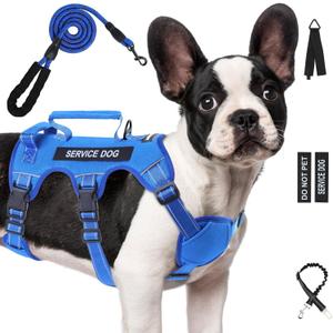Escape Proof Dog Harness for Large Medium Sized Dogs Six Point Adjustable, Service Dog Vest Harness and Leash Set, No Pull Dogs Harnesses with Handle, Medium Dog Harnesses for Walking(Blue, M)