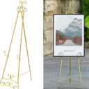 57H Metal Easel Stand for Sign Gold, Upgrade Large Free Standing Adjustable Display Scroll Easel Stand, Heavy Duty for Mirror Pictures Wedding Holder Showcasing with Chain Support