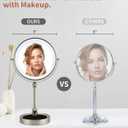 MILONT 9" Lighted Makeup Mirror, 1X/ 10X Magnifying Vanity Mirror with Height & Brightness Adjustable, Rechargable Makeup Mirror, 360°Rotation Double Sided Standing Desk Mirror (Satin Nickel)