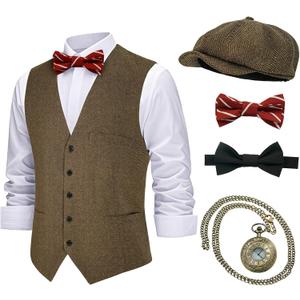 1920s Mens Costume Gatsby Cosplay Roaring 20s Gangster Accessories Set (Large)