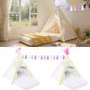 PLULON 2 Pack Teepee Tent for Kids Girl Slumber Party Tent Bulk Kids Sleepover with Inflatable Airbed and Decor Play White Indoor Teepee for Girls Boys