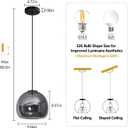 1-Light Mirror Gray Glass Pendant Lights Kitchen Island Black Hanging Light Fixture 9.84" Glass Globe Pendant Light Modern Pendant Lighting for Kitchen Island Bedroom Dining Room