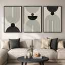 Large Framed Boho Abstract Wall Art for Living Room, 3 Piece Black and White Modern Minimalist Canvas Artwork for Walls, Bauhaus Geometric Prints Wall Decor for Bedroom Home Office Hallway, 24x36 Inch, 24" W x 36" H x 3Pcs