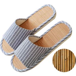 Odor-resistant Japanese Bamboo House Slippers for Sweaty Feet for Summer Cooling Slippers with Non-slip Soft Sole for Tatami and Indoor Easy to Clean (11-12 Wide Women/9.5-11 Wide Men, Blue)
