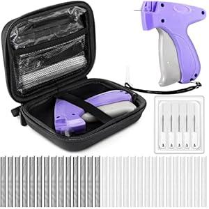 Lasnten 3007 Pcs Quick Clothing Fixer Kit with Fine Needle Stitch Gun for Clothes Storage Case 5 Needles 1500 Black 1500 White Quick Stitch Sewing Hemming Gun for Home Shops Warehouse(Purple)