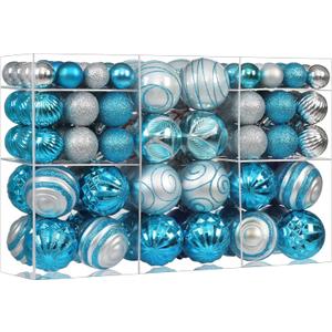 100Pcs Christmas Ball Ornaments Set, Shatterproof Plastic Blue and Silver Christmas Ornaments for Xmas Tree, Assorted Baubles Hanging Decorations for Holiday/Party/Wedding