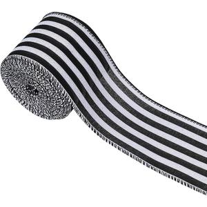 Black White Stripe Wired Ribbon Decorations for Christmas Tree, Xmas Striped Ribbon for Gift Wrapping DIY Crafts Farmhouse Home Garland Wreath Party Decor, 2.5" x 10 Yard x 1 Roll