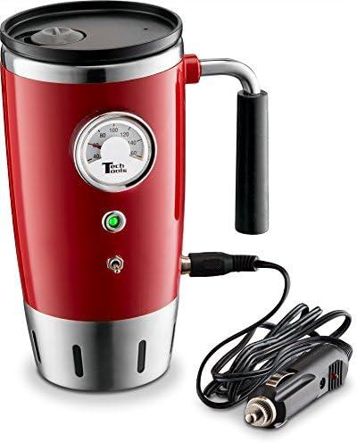 Tech Tools Heated Car Travel Mug - Keeps Your Bevrege Hot - Retro Style - Stainless Steel 12 Volts (Red)