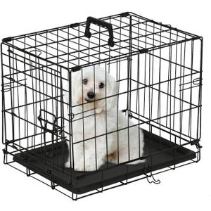 PayLessHere 18 Inch Dog Crate Kennel for Small Dogs Metal Cage Single-Door Folding Travel Indoor Outdoor Puppy Playpen with Divider and Handle Plastic Tray,Black