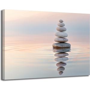 Zen Stone Canvas Wall Art Stones in Water Print Pictures Bathroom Wall Art Decor Framed Tranquil Nature-Inspired Relaxing Artwork for Yoga Meditation Spa Room Decor, 24"L x 16"W