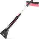 SEAAES Ice Scraper with Snow Brush for Car Windshield, Upgraded Extendable Snow Brush with Foam Grip for Truck SUV Vehicle Windows - Pink (31.8 Inch)