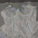 Sexy Mesh Corset Ruffle Lace Up Underwire Sheer Garter Belt Babydoll Lingerie Set With Thong 3 Piece Women (XX-Large, Blue)