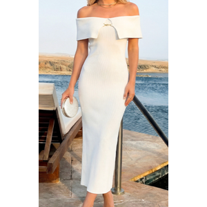 ZESICA Women's Off Shoulder Bodycon Maxi Dress 2026 Summer Ribbed Knit Cocktail Party Formal Sweater Dresses (White, S)