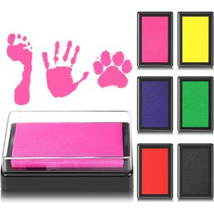Outus 6 Pieces Reusable Ink Pad for Baby Footprint Handprint Paw Print, Non-Toxic Ink Pad, Feet and Hands Stamp for Boys and Girls Christmas New Year, 6 Colors(Fresh Color)