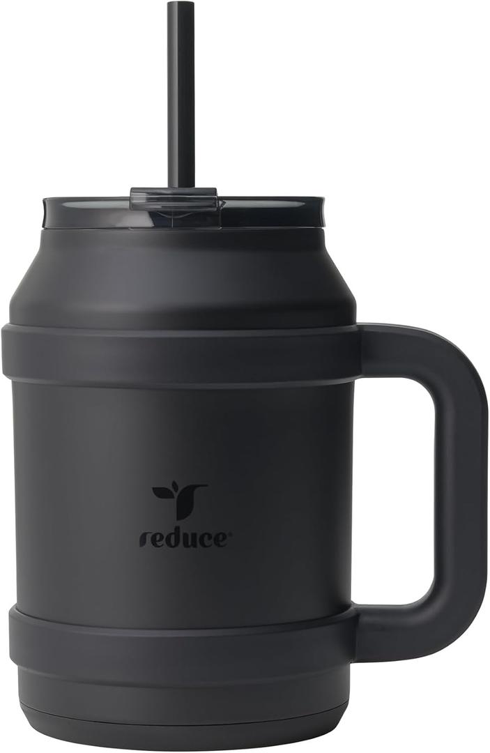 Reduce Reusable 50 oz Cold1 Water Tumbler  Ergonomic Handle  Double-Wall Insulation  Sturdy Desktop/Tabletop Mug with Lid and Straw  BPA-Free  Stainless Steel for Gym, Home, or Office Phantom