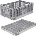 Collapsible Milk Crate, 52L Heavy Duty Plastic Storage Crate Stackable, Collapsible Crates for Storage, Space Saving for Home & Camping - Large Holds 130 lbs, Light Grey