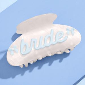 xo, Fetti Bride Claw Clip - White Marble Acrylic | Blue Bow Hair Accessory, Bachelorette Pearl Headband, Bridal Wearable Gift, Bridesmaid Bach Favor