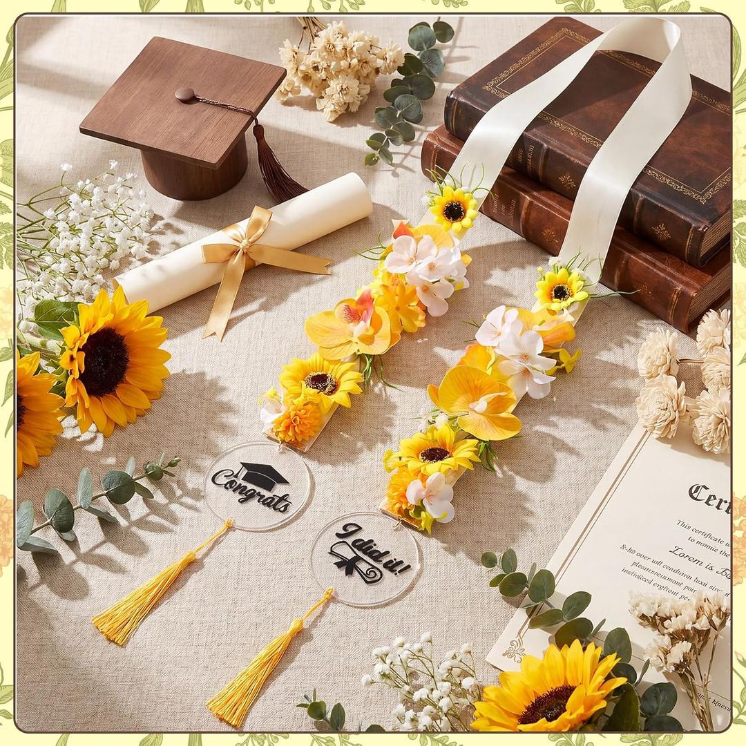 Yinder 2026 Graduation Leis Hawaiian Flower Lei Necklace Ribbon Tassels Garland Grad Gifts Artificial Flower Wreath for School College Senior Night Party Gift Accessories Photo Prop 59 Inch