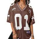 RoseSeek Women's Y2k Football Jersey Shirts V Neck Mesh Oversized Tshirts (Brown, M)