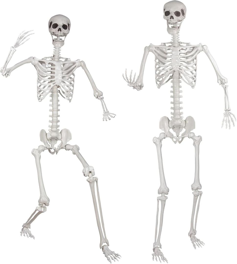 6ft Posable Halloween Skeleton, 2Pcs Life Size Skeleton Bones with Movable Joints for Halloween Graveyard Haunted House Spooky Scene Decor