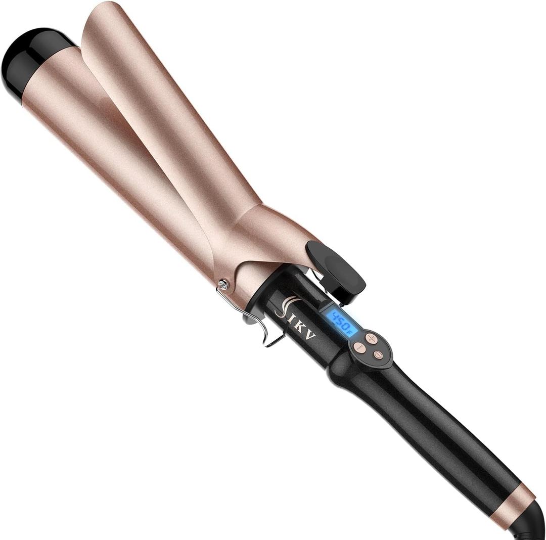 2 Inch Curling Iron Extra Long Barrel for Long Hair, Large Barrel Curling Wand Ceramic Tourmaline with LCD Display,10 Temps, Dual Voltage