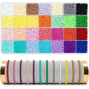 7560Pcs 4mm Acrylic Round Beads for Jewelry Making, 28 Colors Rainbow Round Beads for Bracelets Making Kit Candy Color Plastic Bubble Gum Beads Pastel Loose Beads Bulk for DIY Necklace Crafts