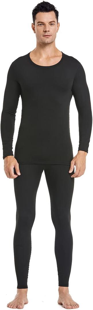 PISIQI Thermal Underwear Men Long Johns Set Ultra-Soft with Fleece Lined Base Layer Winter Skiing Warm Top & Bottom (Black, XXL)