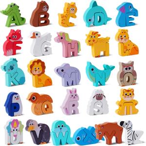 Wooden Toddler Puzzles, Montessori Toys ABC Alphabet Puzzle for Kids Ages 35, Cute Animal Shape Letters Matching Game, Preschool Learning Educational Toys Gift for Girls Boys 3 4 5 Years Old