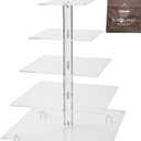 Jusalpha Large 5 Tier Cupcake StandAcrylic Square Wedding Cake Stand/Cupcake Tower/Dessert Stand/Pastry Serving Platter/Food Display Stand (5SF) (No Light)