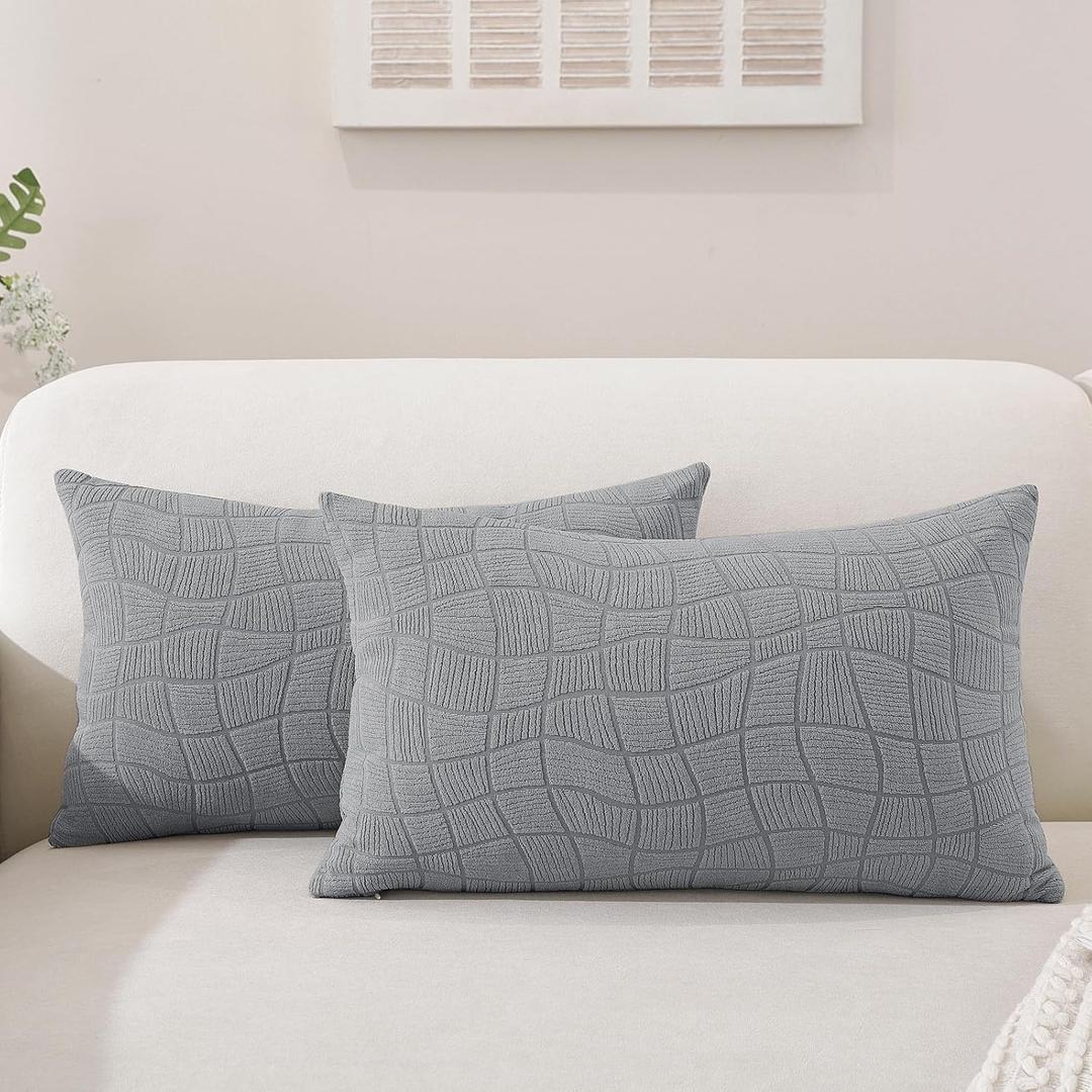 SYSLOON Outdoor Pillow Covers 20x12 Inch Set of 2,Waterproof Pillow Covers for Summer Patio Tent Balcony Couch Sofa Pillow Covers Home Decor,Light Gray