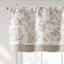 Vangao Linen Valance Curtain Double Layer Farmhouse Floral Small Window Curtain Light Filtering Valance for Kitchen Rustic Drape for Living Room Bedroom 16 Inch Rod Pocket 1 Panel Taupe on Beige