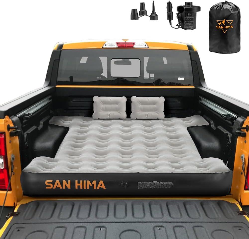 SAN HIMA Truck Bed Air Mattress for 6.4-6.7ft Compact Regular Truck Beds, Inflatable Pickup Mattress with Pump & Carry Bag for Outdoor Camping, Camel & Black