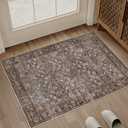 HUGEAR 2'6''x12' Brown Blue Vintage Floral Washable Runner Rug for Hallway