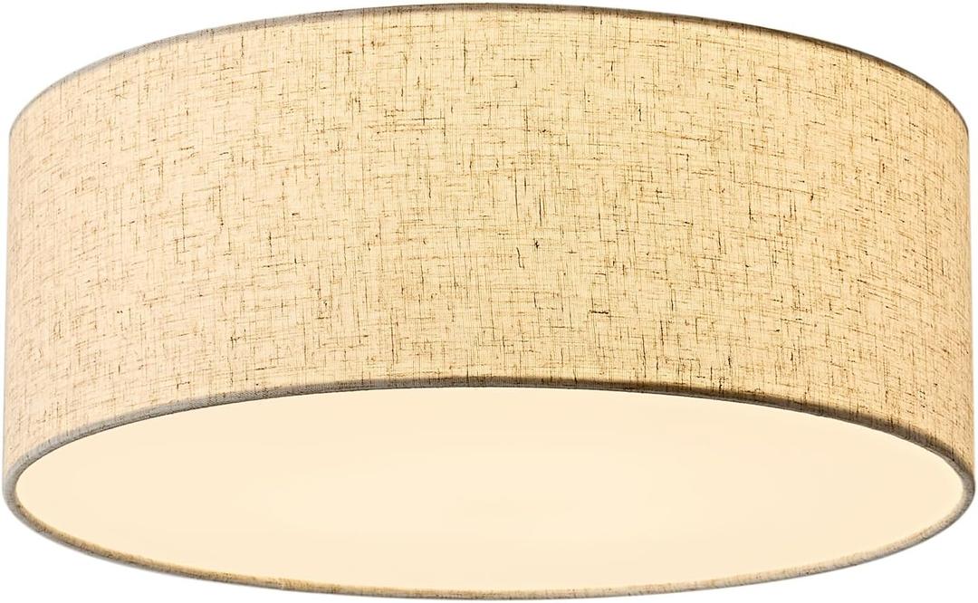 18-Inch Large Flush Mount Ceiling Light Fixture with Linen Fabric Shade, Modern Drum Light Fixture 3-Light Bedroom Lights for Ceiling, Farmhouse for Living Room, Dining Room, Kitchen, Entrance