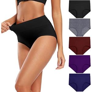 Molasus Women's Cotton Underwear High Waisted Full Coverage Ladies Panties (Regular & Plus Size) Two Missing L