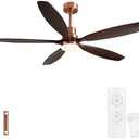 KAPOEFAN 60" Ceiling Fan with Light and Remote,Reversible DC Motor,6Speed,Modern Natural Wood Ceiling Fan with Dimmable LED for Outdoor Patios Bedroom Living Room,Black Walnut and Red Brass