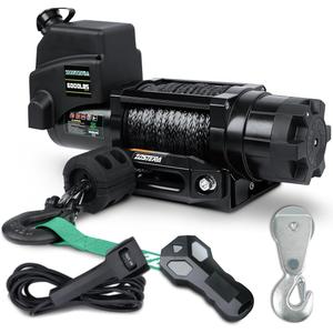 Winch with 1/4"55 ft Synthetic Rope Electric Winch 12v 6000lbs, Trailer Winch with Wireless Remote &Manual Switch, with Pulley+Rubber Stopper,IP68 Waterproof, for Off Road ATV UTV, 6000lbs-NB