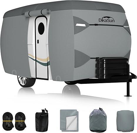 Travel Trailer Cover, 7 Layers Fiberglass Camper RV Cover (Fits 13' - 16' Trailers), Tear Resistant Waterproof Motohome Trailer Cover