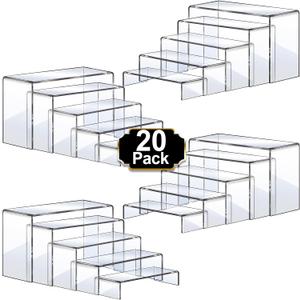 Aheroi Acrylic Risers, 20 Pcs 4 Set Display Stands, Clear Rectangular Risers for Decor, Cupcake Funko, Shoe Display (1-3-4-5-6IN)