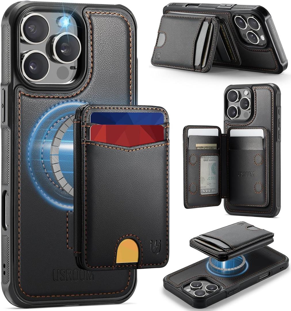 for iPhone 16 Pro Max Wallet Case Compatible with Magsafe, Magnetic RFID Blocking Card Holder Kickstand 2 in 1 Detachable Case for iPhone 16 Pro Max 6.9", Black