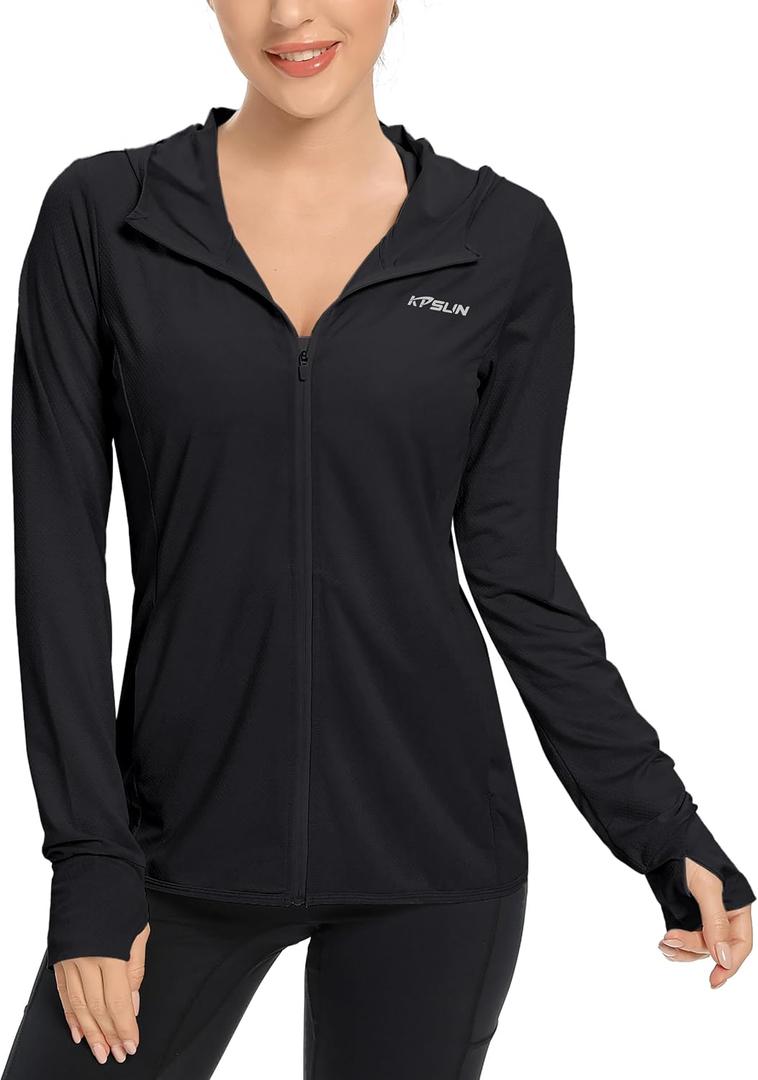 KPSUN Women's UPF 50+ UV Sun Protection Clothing Zip Up Hoodie SPF Long Sleeve Sun Shirt Fishing Hiking Outdoor Jacket,black,XL