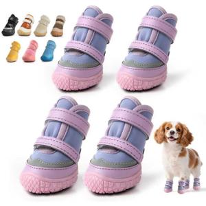 Dog Shoes for Small Dogs, Breathable Dog Boots Paw Protector for Hot Pavement Winter Snow, Dog Booties with Reflective Strips Rugged Anti-Slip Sole for Hardwood Floors Outdoor Walking Purple Size 2 (#2 (Width 1.29 inch) for 6.6-11.0 lbs)